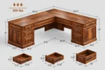 Alton Large Solid Sheesham Wood L-Shaped Executive Office Desk - Image 5