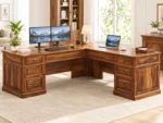 Alton Large Solid Sheesham Wood L-Shaped Executive Office Desk