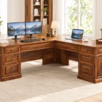 Alton Large Solid Sheesham Wood L-Shaped Executive Office Desk